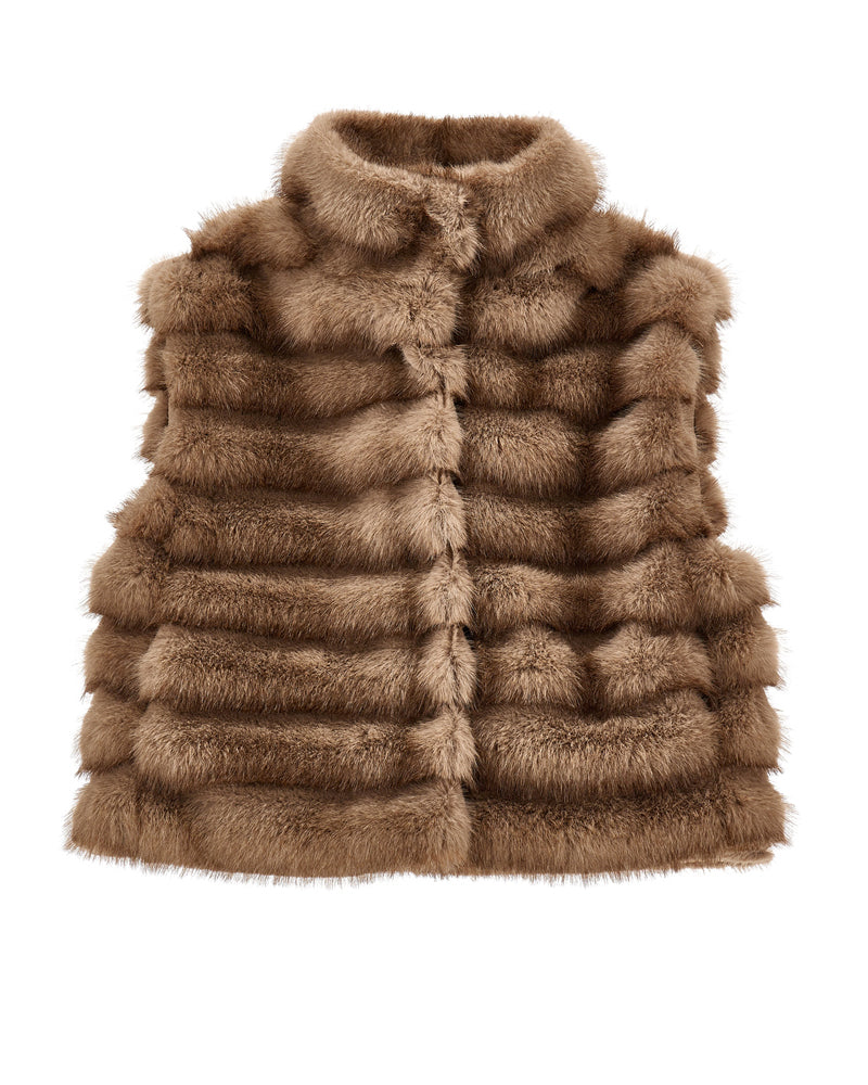 Girls Brown Plush Fur Vest