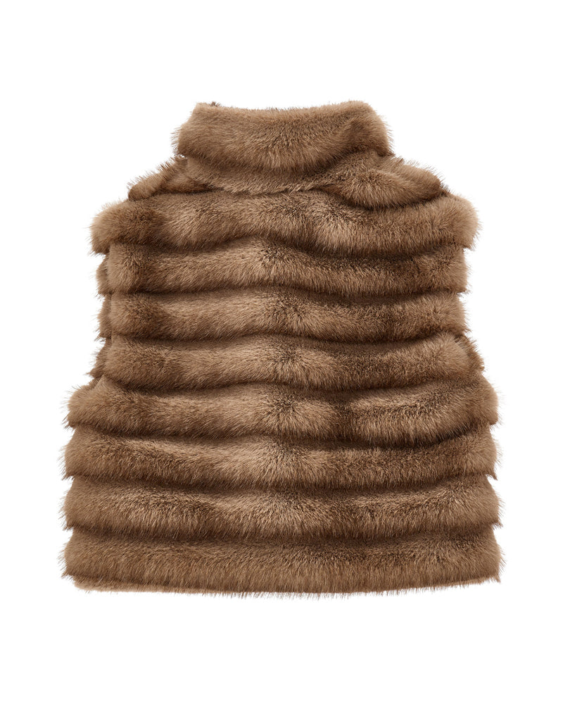 Girls Brown Plush Fur Vest