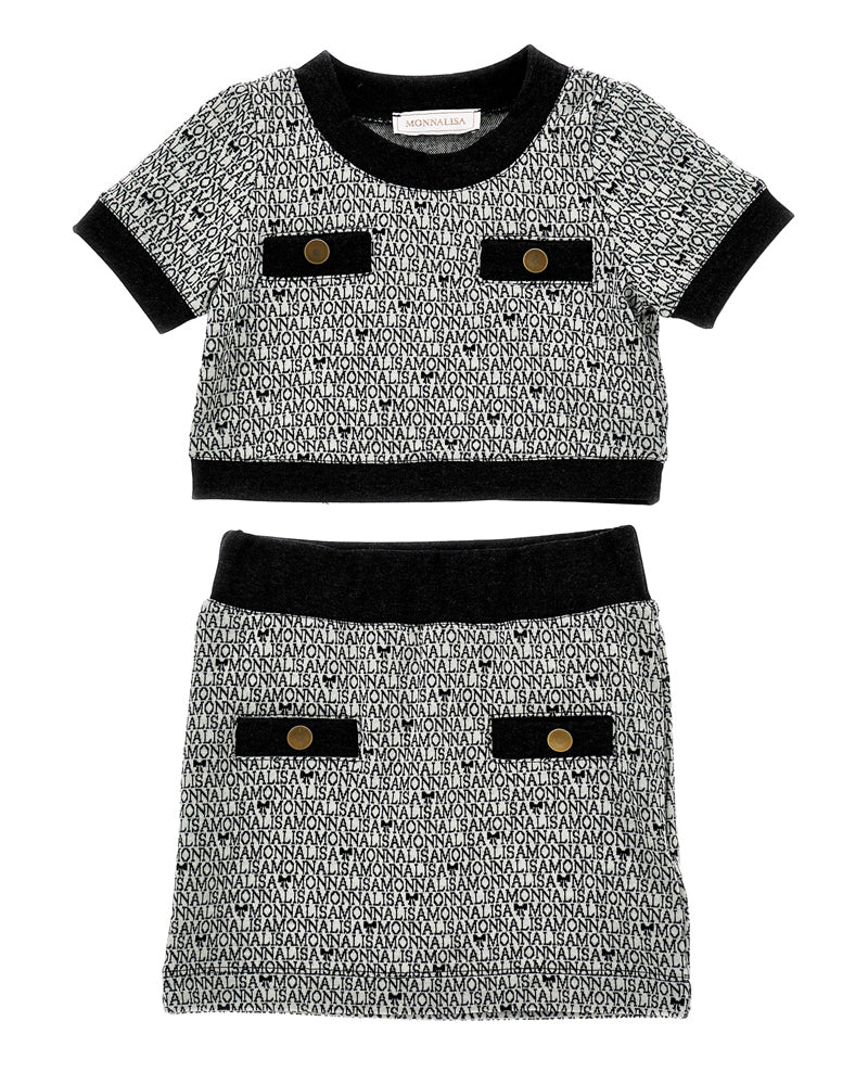 Girls Black Knit Top &amp; Skirt Set