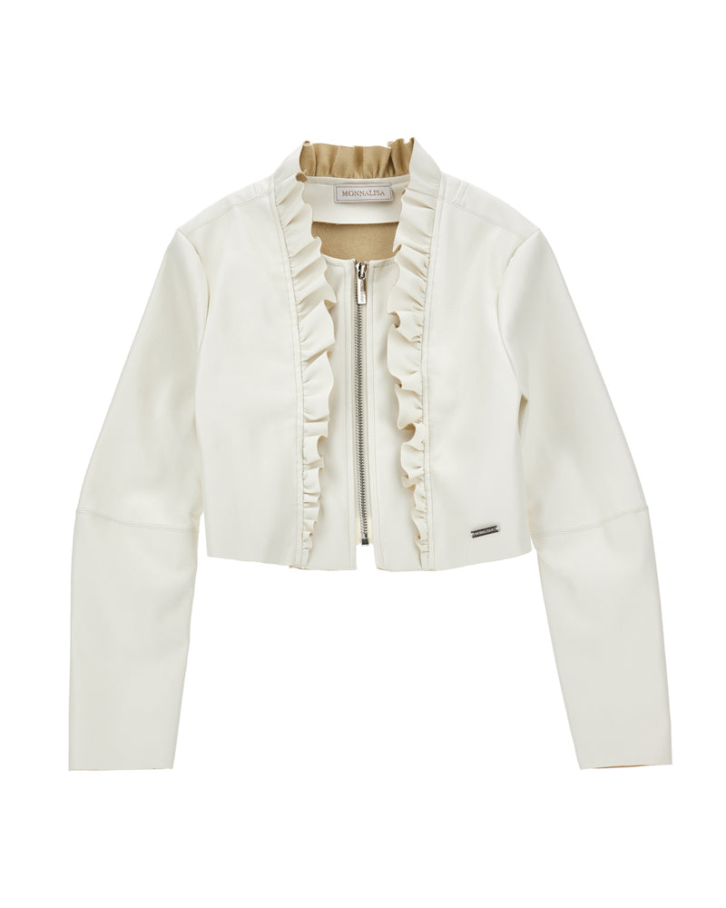 
  
    Monnalisa
  
 Girls White Ruffle Biker Jacket