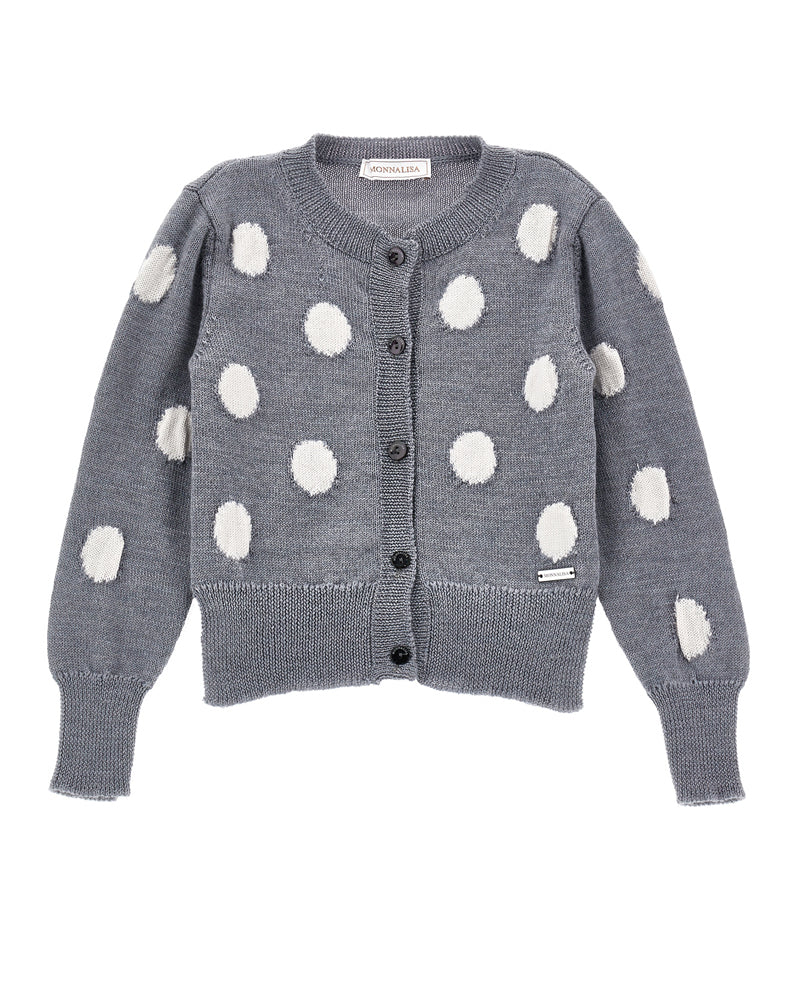 Girls Grey Polka-Dot Knit Cardigan