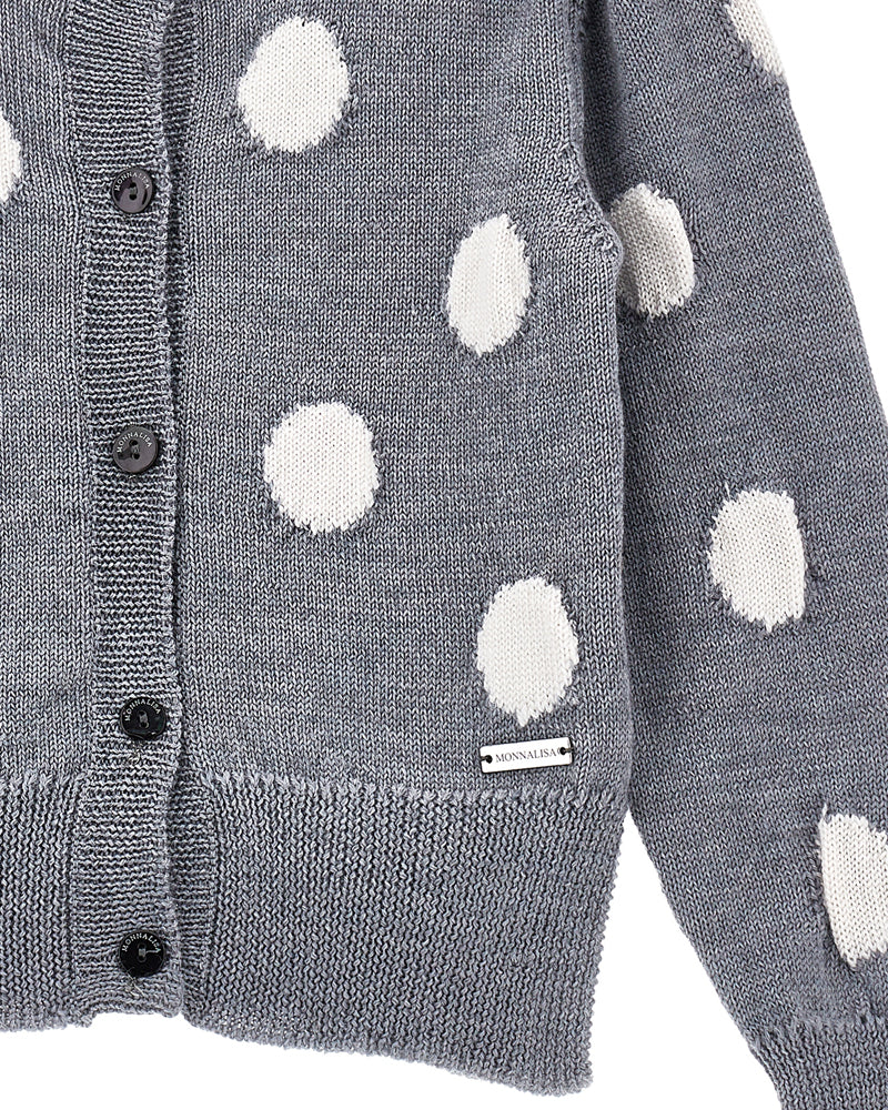 Girls Grey Polka-Dot Knit Cardigan