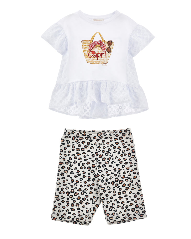 Girls White Eyelet T &amp; Short Set