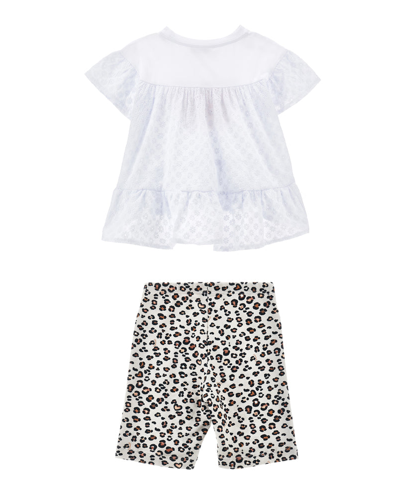 Girls White Eyelet T &amp; Short Set