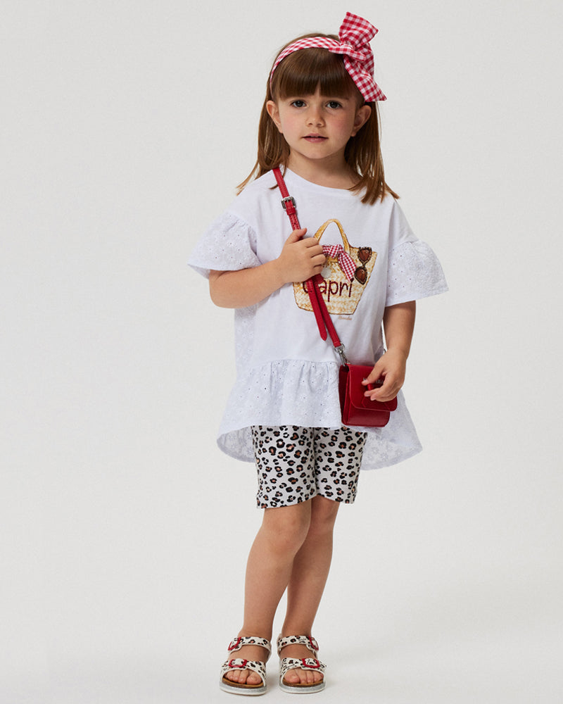 Girls White Eyelet T &amp; Short Set