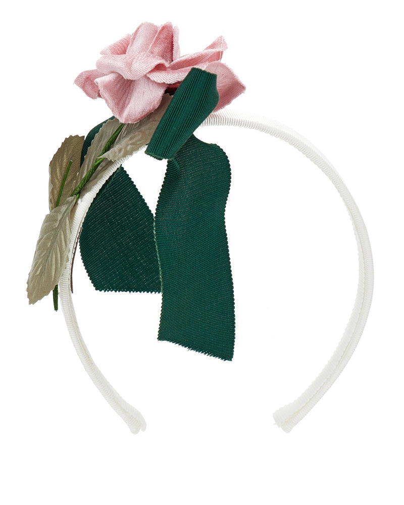 Girls Pink Velvet Rose Headband