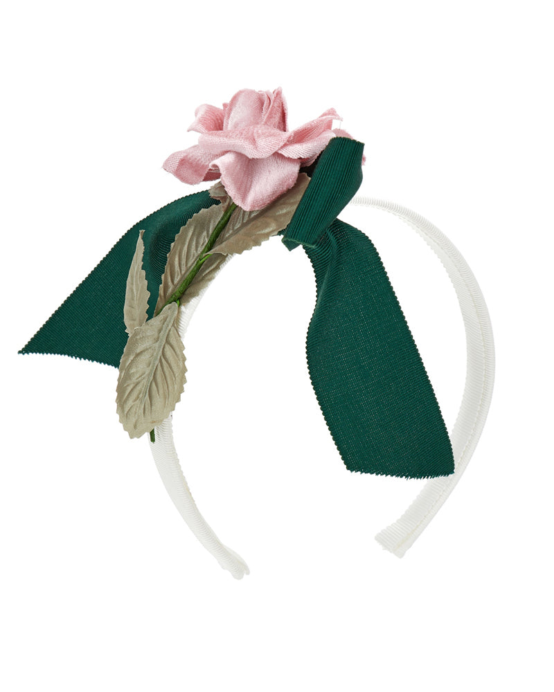 Girls Pink Velvet Rose Headband