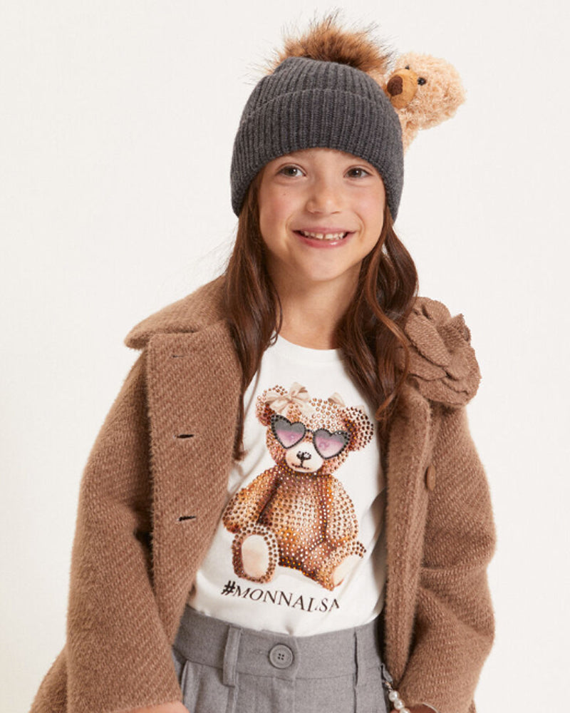 Girls White Crystal Teddy Top