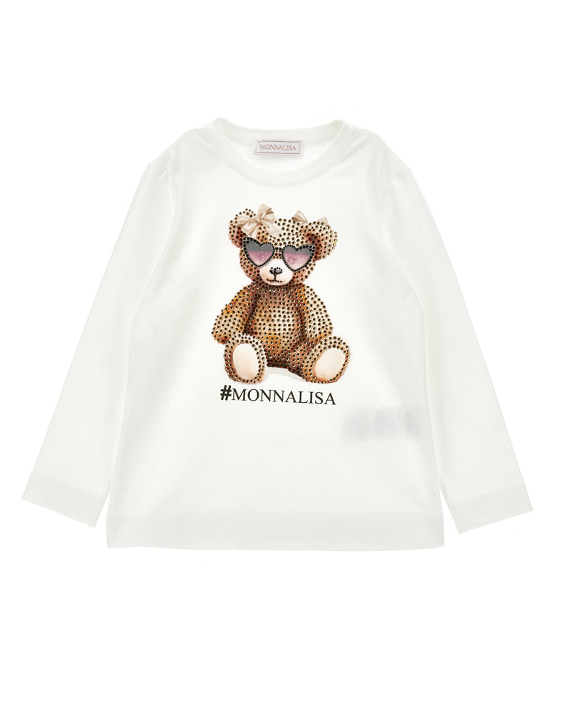 Girls White Crystal Teddy Top