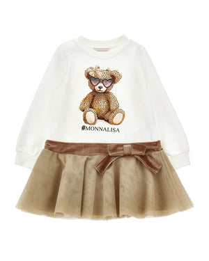 
  
    Monnalisa
  
 Girls White/Brown Crystal Teddy Dress