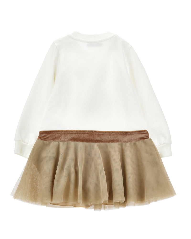 Girls White/Brown Crystal Teddy Dress