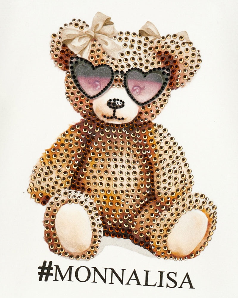 Girls White/Brown Crystal Teddy Dress