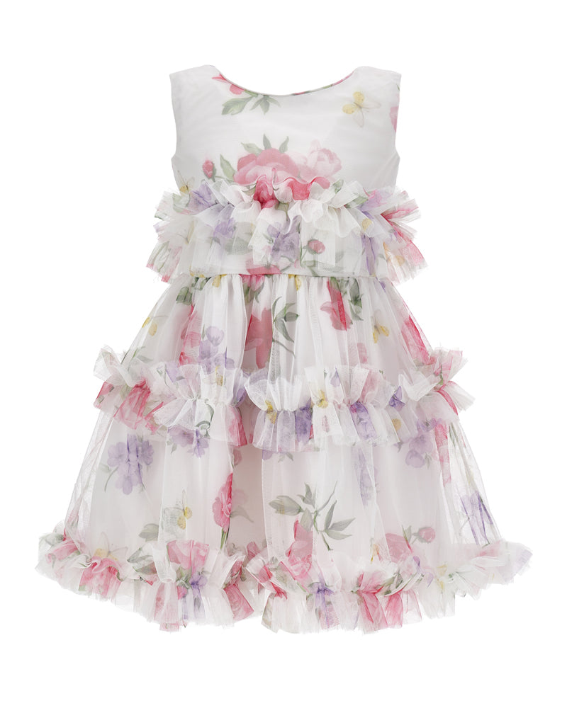 
  
    Monnalisa
  
 Girls White Tulle Floral Dress