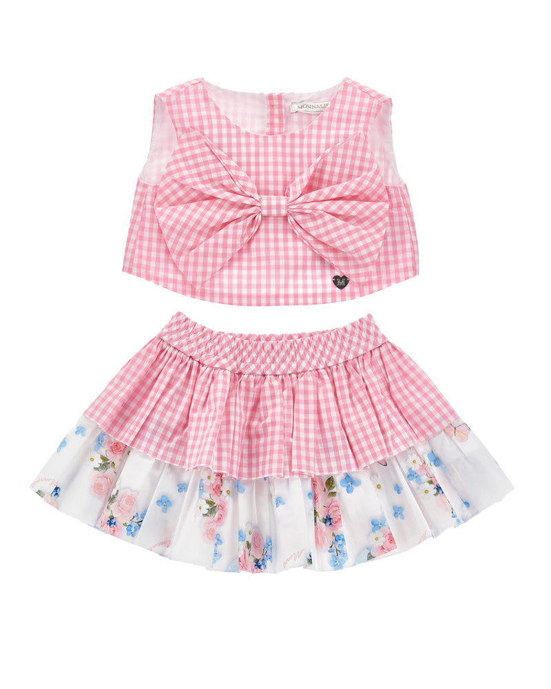 
  
    Monnalisa
  
 Baby Girls Pink Gingham Top & Skirt Set
