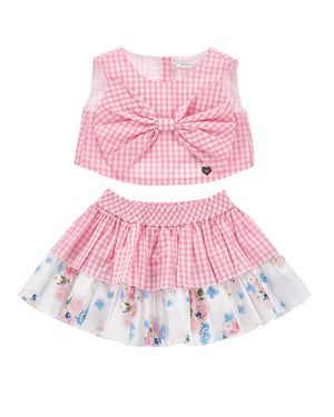 
  
    Monnalisa
  
 Baby Girls Pink Gingham Top & Skirt Set