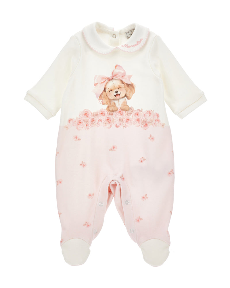 Baby Girls White/Pink Puppy Onesie