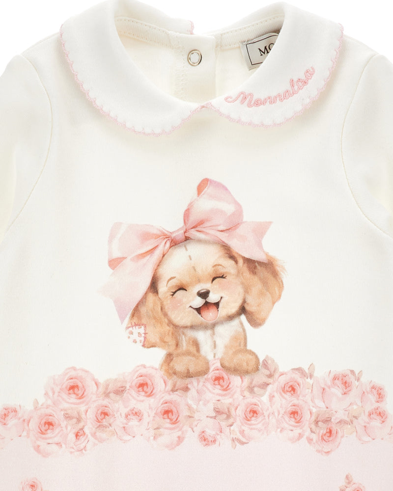 Baby Girls White/Pink Puppy Onesie