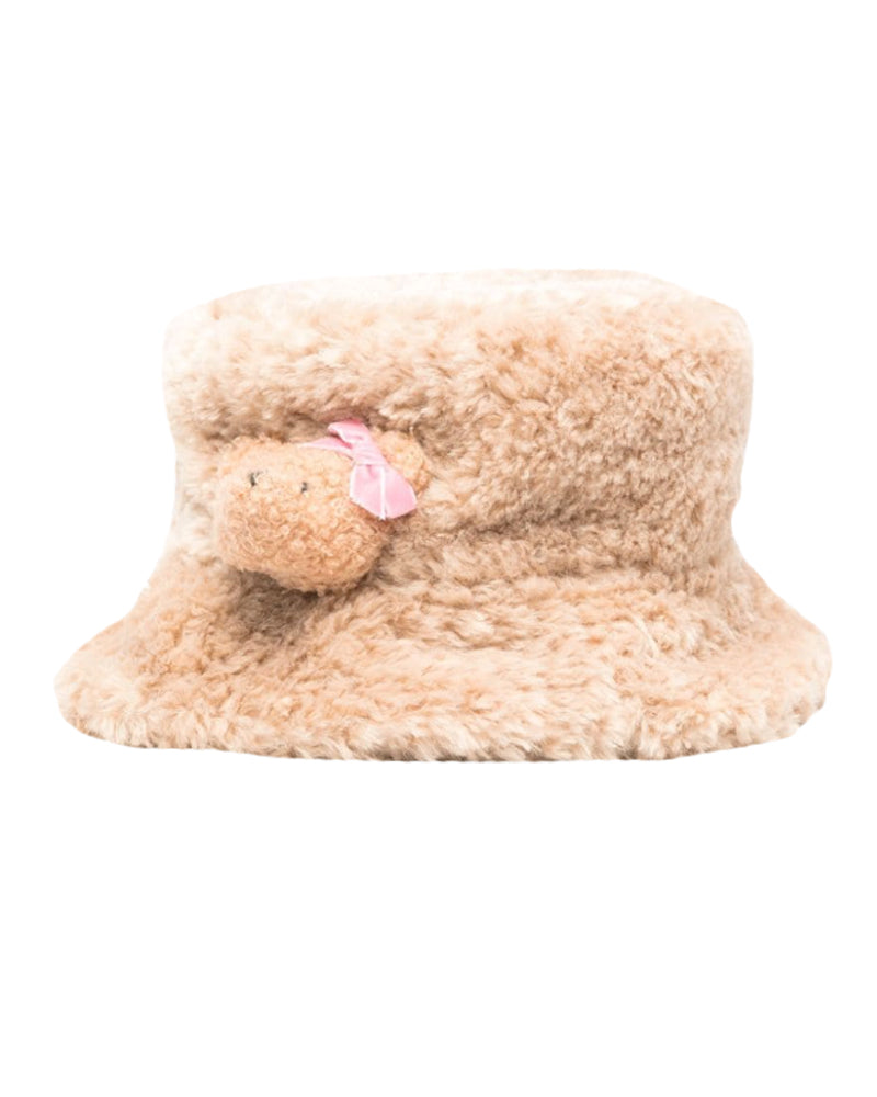 Girls Beige Teddy Bucket Hat