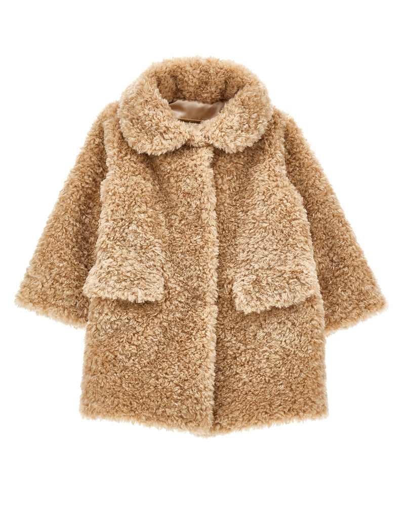 MONNALISA Girls Beige Teddy Fleece Coat