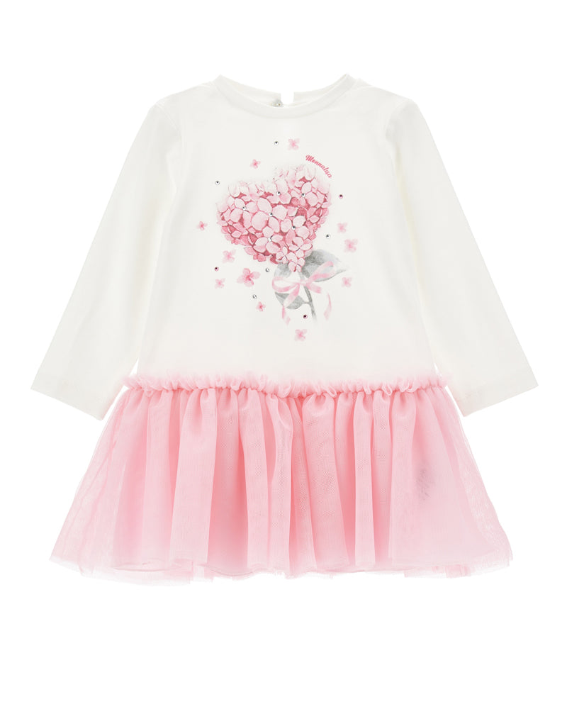 Monnalisa Kids Baby Girls White/Pink Jersey Dress Monnalisa Kids Baby Girls White/Pink Jersey Dress