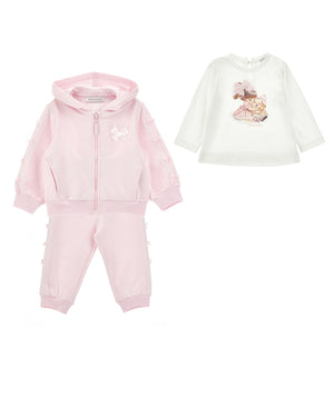 
  
    Monnalisa
  
 Baby Girls Pink 3 Piece Tracksuit Set