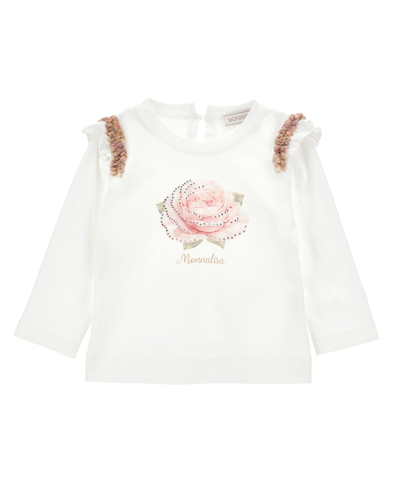 
  
    Monnalisa
  
 Girls Ivory Floral Ruffle Top