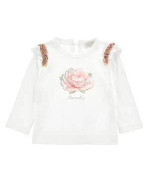 
  
    Monnalisa
  
 Girls Ivory Floral Ruffle Top
