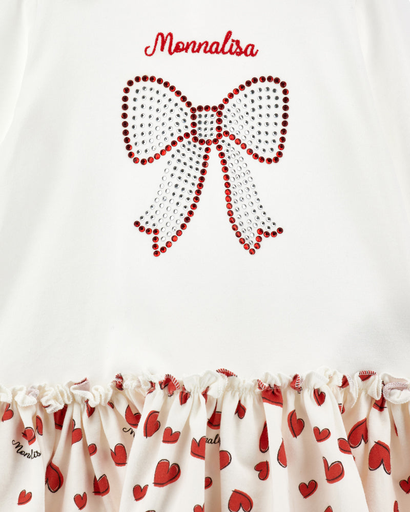 
  
    Monnalisa
  
 Baby Girls White Rhinestone Heart Bow Jersey Dress