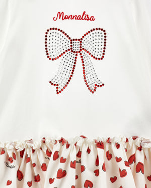 
  
    Monnalisa
  
 Baby Girls White Rhinestone Heart Bow Jersey Dress