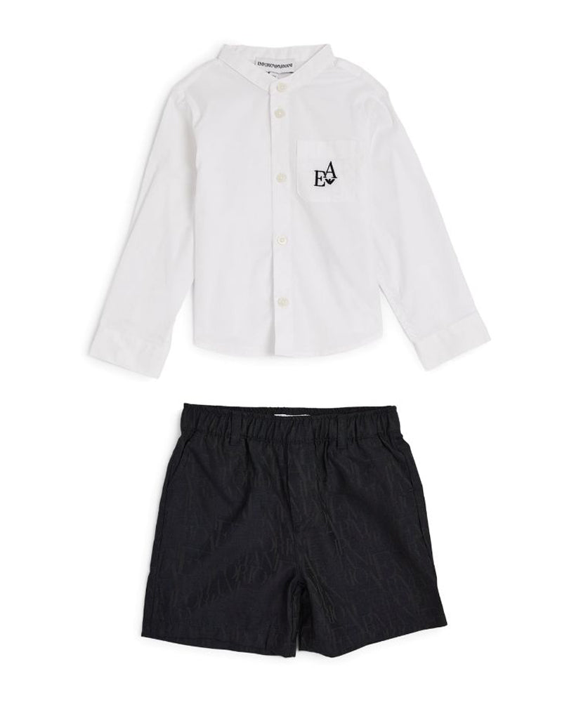 Baby Boys White/Navy Shirt &amp; Short Set