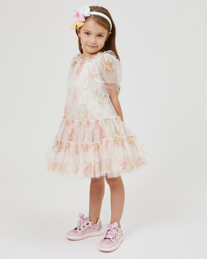 Girls Ivory Floral Tulle Dress
