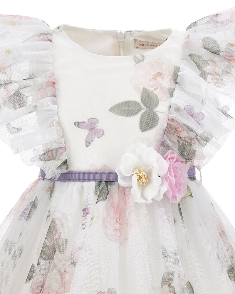 Girls White Floral Tulle Dress