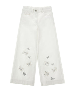 
  
    Monnalisa
  
 Girls White Butterfly Embroidered Denim