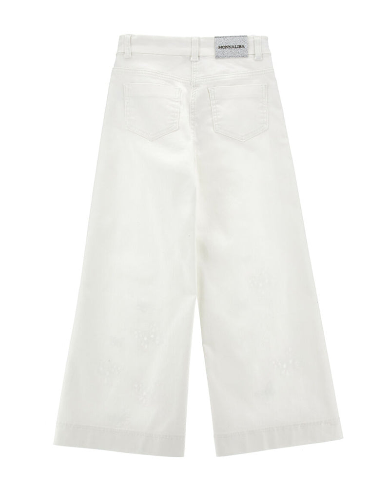 Girls White Butterfly Embroidered Denim