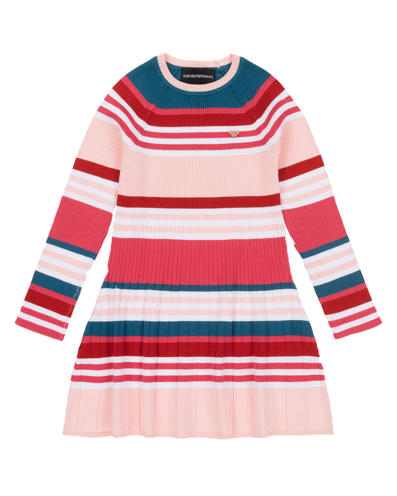 Girls Pink/Multi-Print Knit Dress