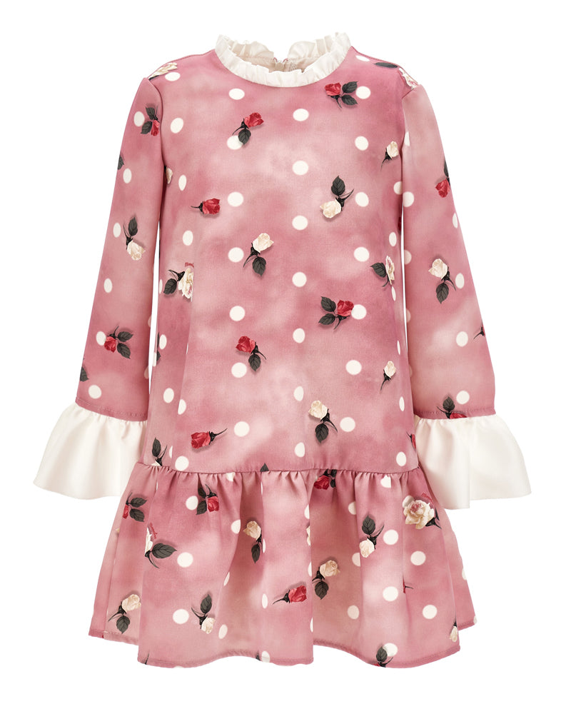 Girls Pink Cherry Polka Dot Cady Dress