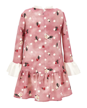 
  
    Monnalisa
  
 Girls Pink Cherry Polka Dot Cady Dress