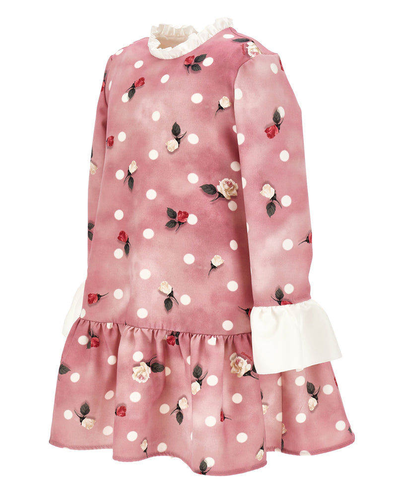 Girls Pink Cherry Polka Dot Cady Dress