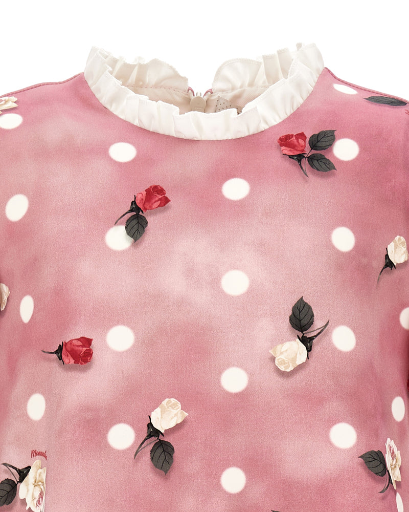 Girls Pink Cherry Polka Dot Cady Dress