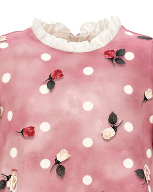 
  
    Monnalisa
  
 Girls Pink Cherry Polka Dot Cady Dress