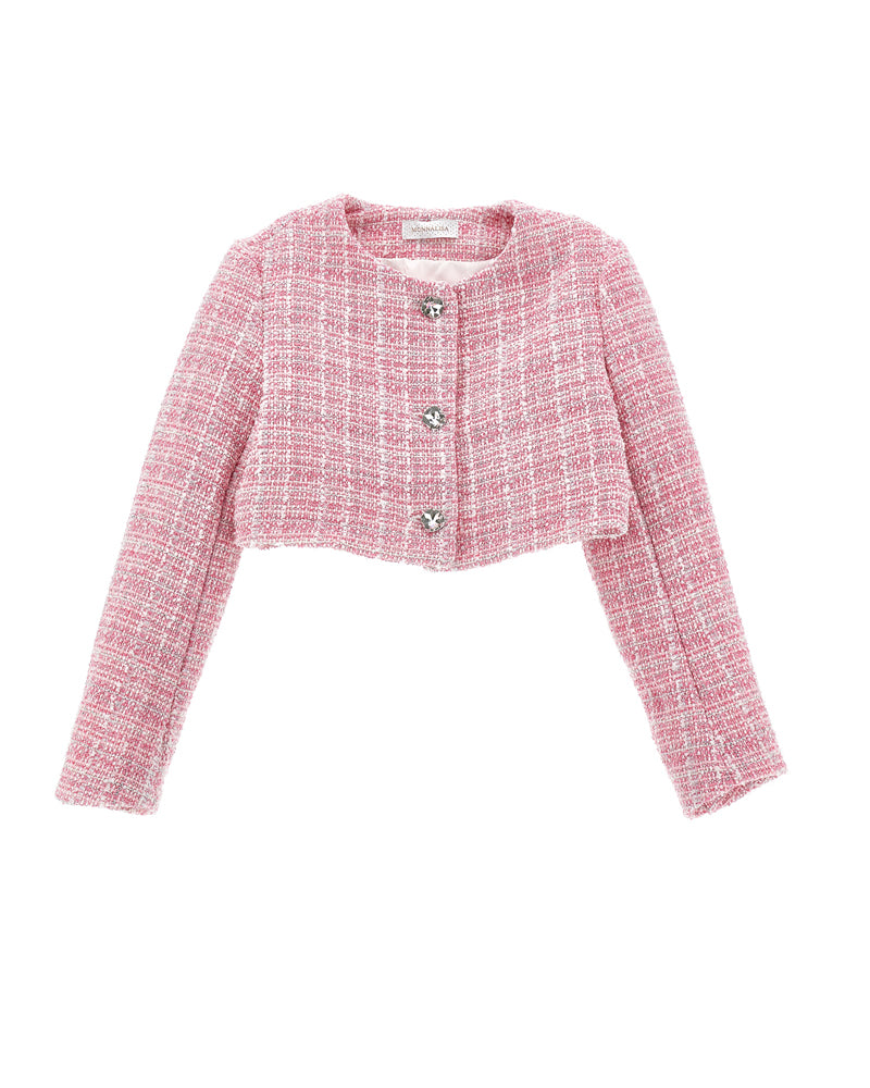 Monnalisa Kids Girls Pink Tweed Jacket