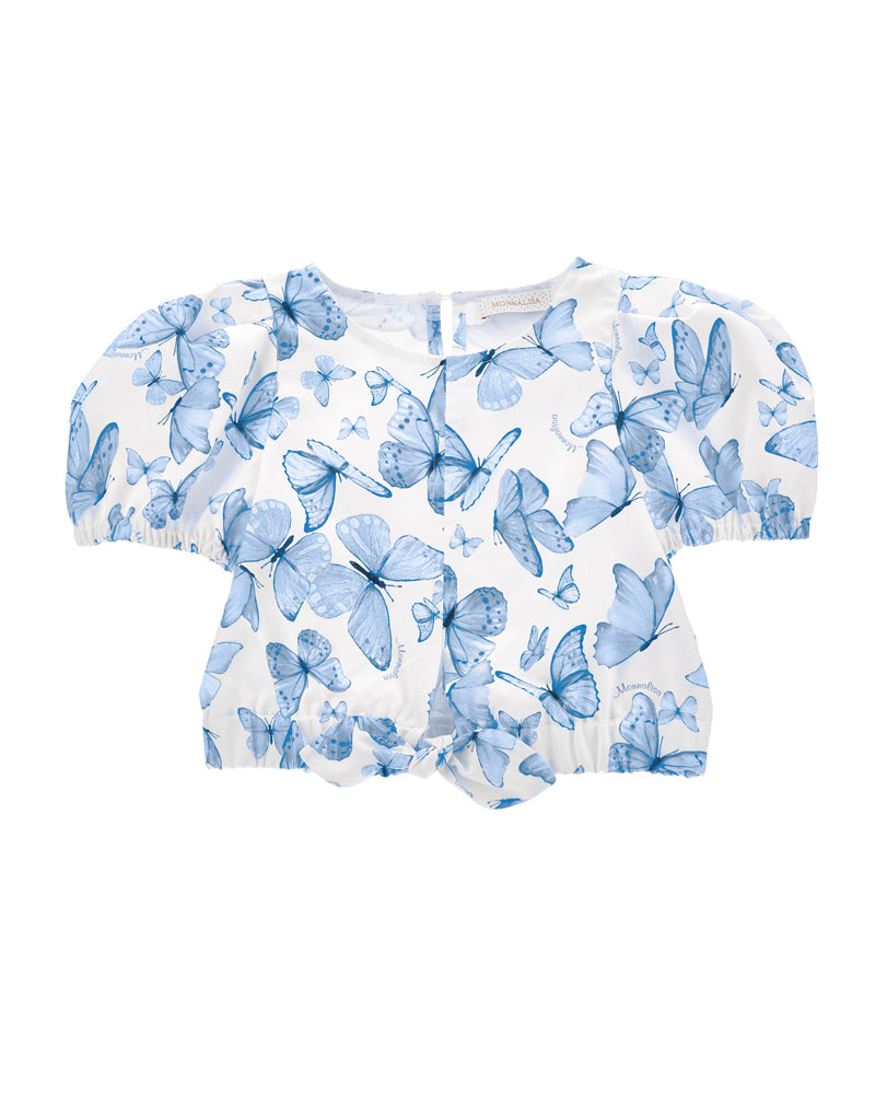 Girls Blue Butterfly Blouse