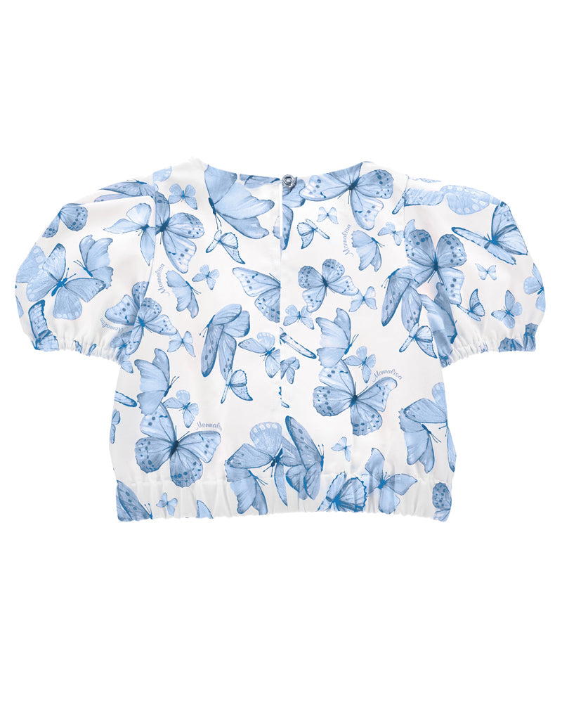 Girls Blue Butterfly Blouse