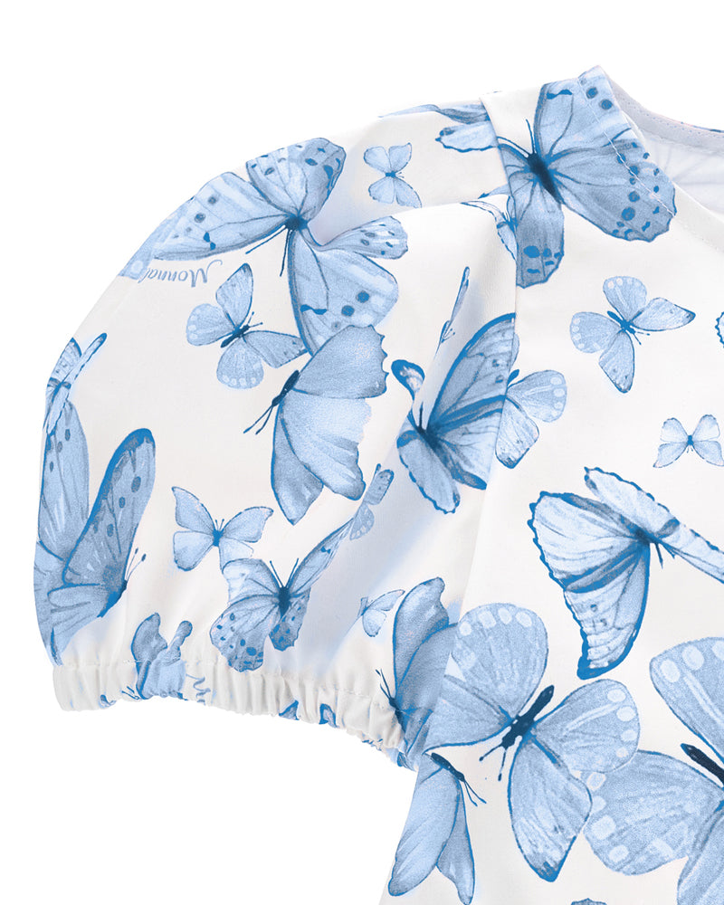 Girls Blue Butterfly Blouse