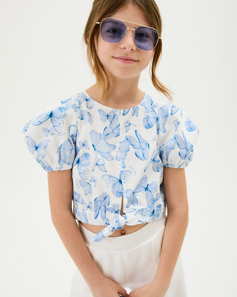 Girls Blue Butterfly Blouse