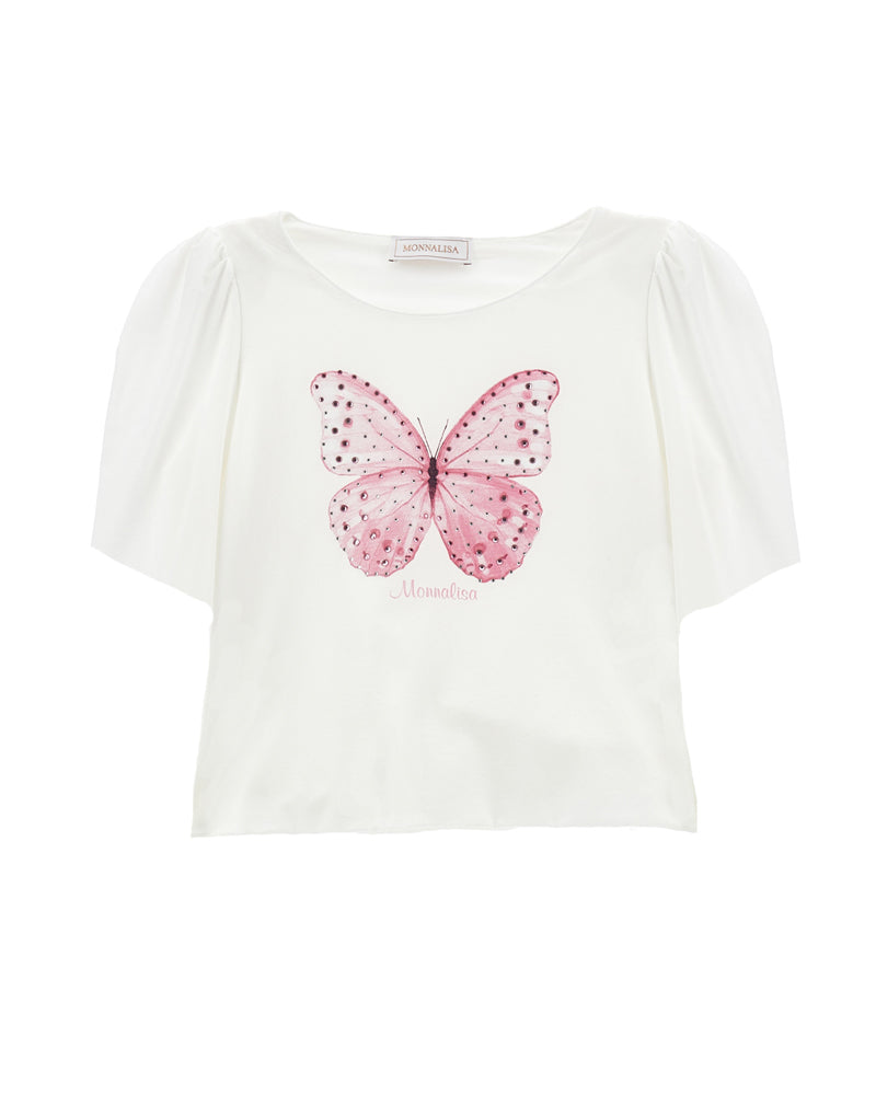 Girls White Butterfly T-Shirt