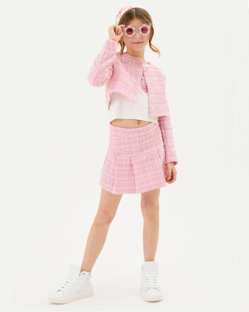 Girls Pink Tweed Skirt