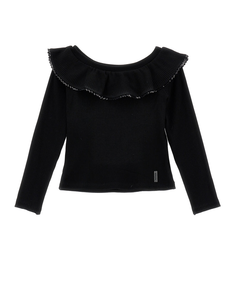Girls Black Ribbed Knit Sweater