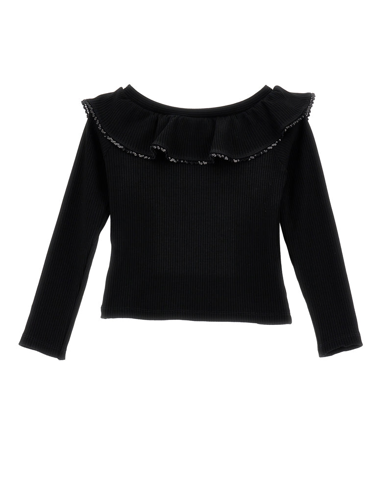 Girls Black Ribbed Knit Sweater