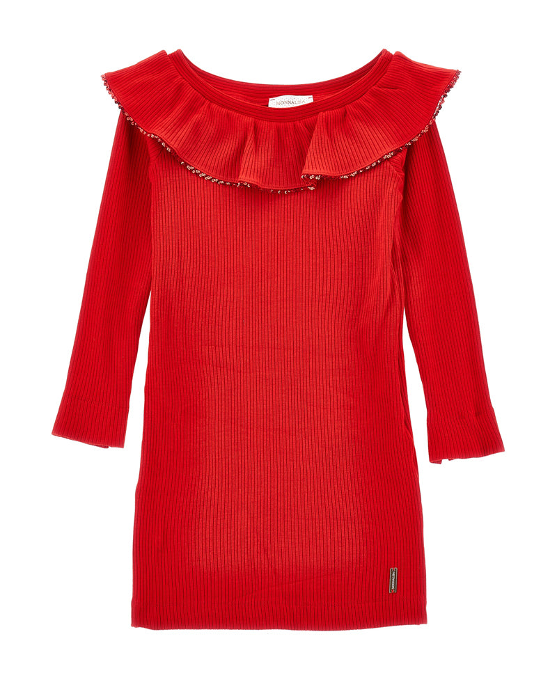 Girls Red Ribbed Knit Dress